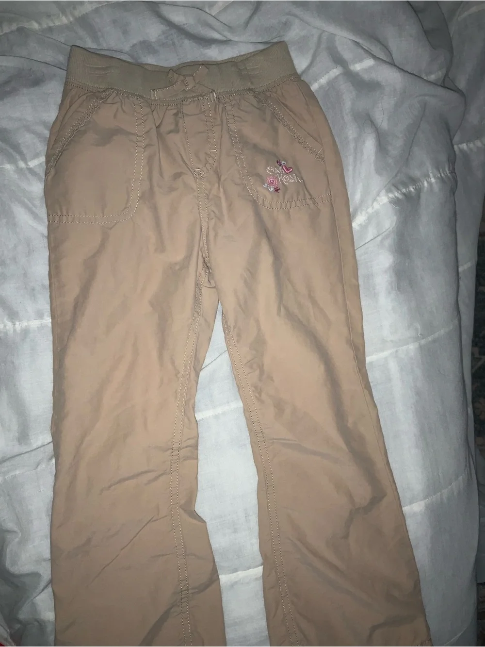 Vintage Y2K Oshkosh Girls size 6 embroidered and lined pants Tan Pink